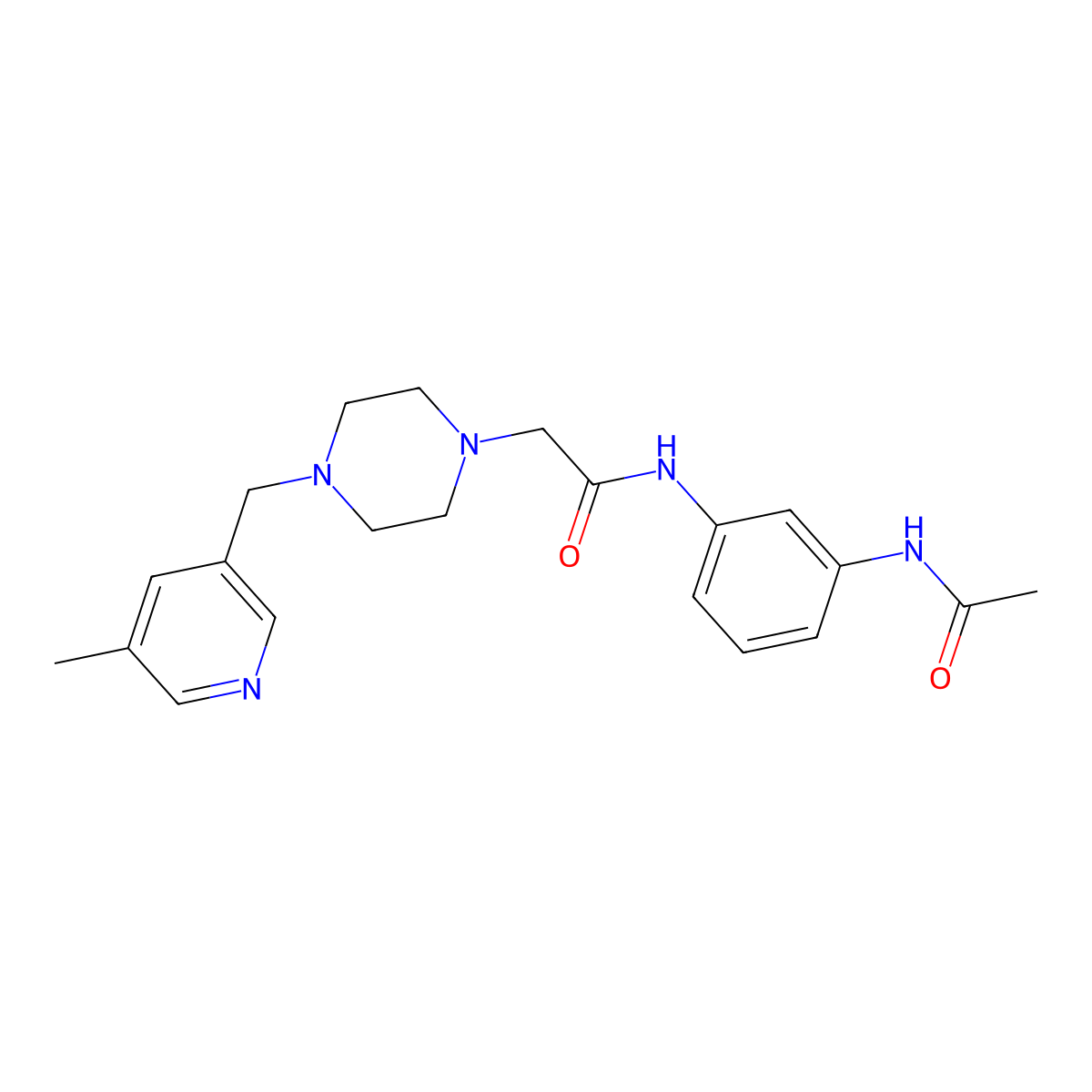 N-(3-acetamidophenyl)-2-{4-[(5-methylpyridin-3-yl)methyl]piperazin-1-yl}acetamide molecular structure, CAS 2877644-14-7