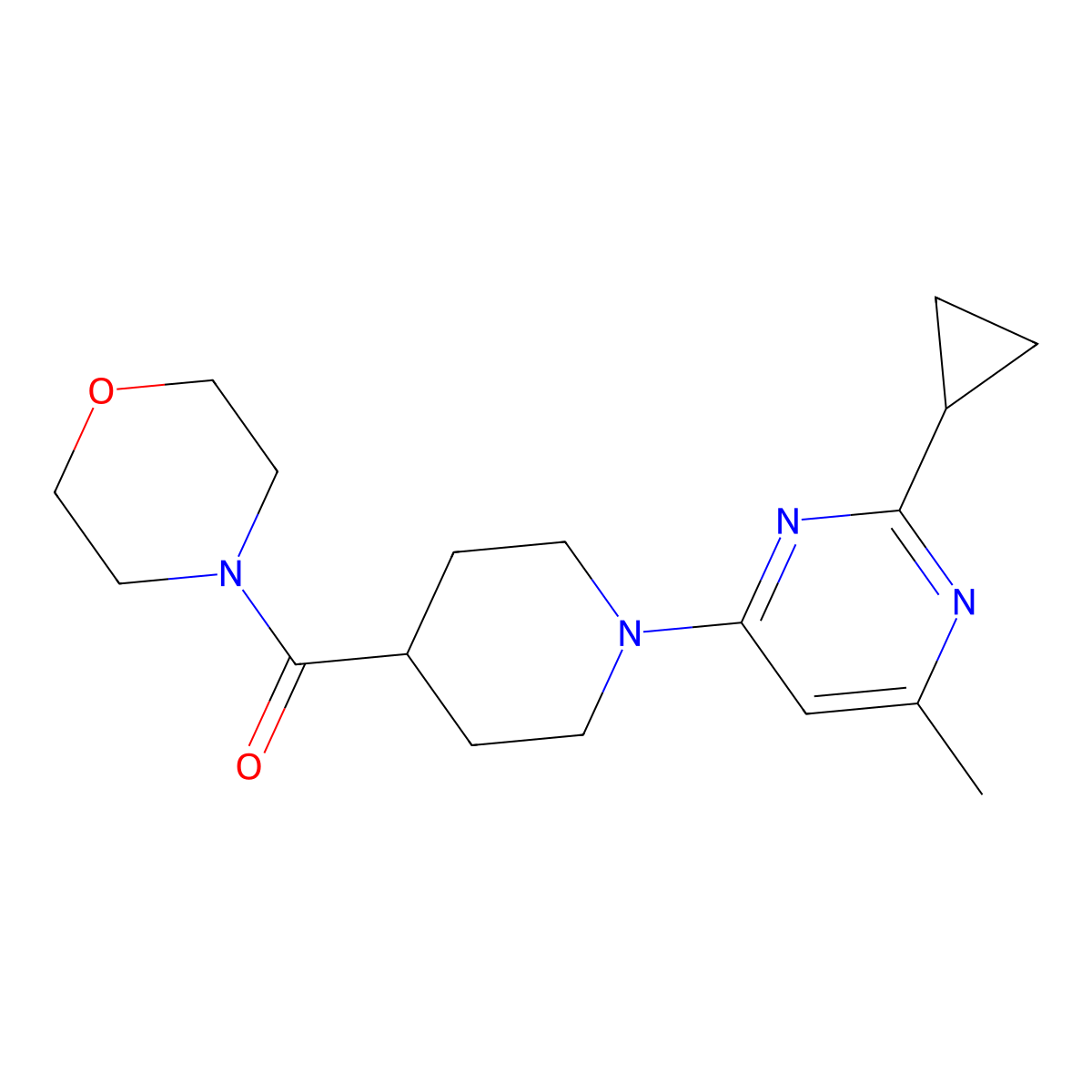 4-[1-(2-Cyclopropyl-6-methylpyrimidin-4-yl)piperidine-4-carbonyl]morpholine molecular structure, CAS 2877644-19-2