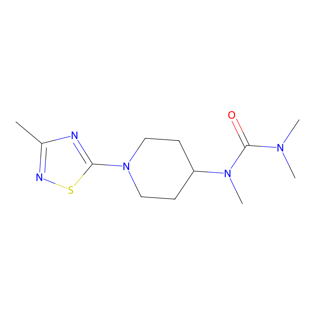 1,3,3-Trimethyl-1-[1-(3-methyl-1,2,4-thiadiazol-5-yl)piperidin-4-yl]urea molecular structure, CAS 2877644-21-6