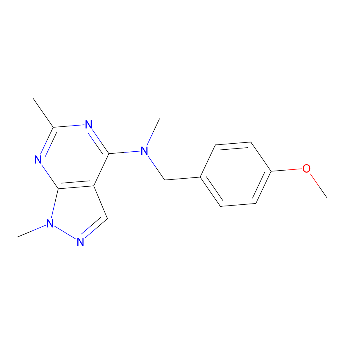 N-[(4-methoxyphenyl)methyl]-N,1,6-trimethyl-1H-pyrazolo[3,4-d]pyrimidin-4-amine molecular structure, CAS 2877644-28-3