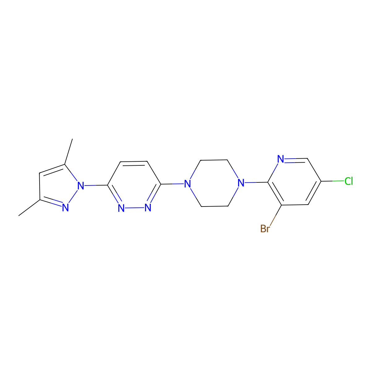 3-[4-(3-bromo-5-chloropyridin-2-yl)piperazin-1-yl]-6-(3,5-dimethyl-1H-pyrazol-1-yl)pyridazine molecular structure, CAS 2877644-30-7