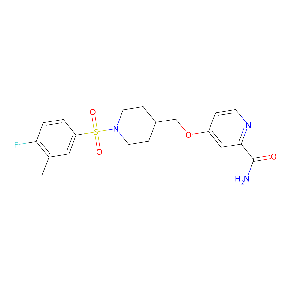 4-{[1-(4-Fluoro-3-methylbenzenesulfonyl)piperidin-4-yl]methoxy}pyridine-2-carboxamide molecular structure, CAS 2877644-32-9