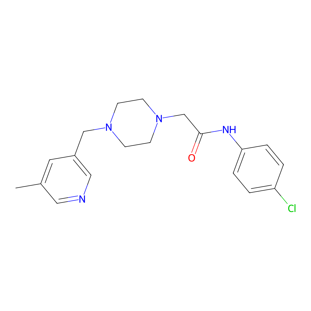 N-(4-chlorophenyl)-2-{4-[(5-methylpyridin-3-yl)methyl]piperazin-1-yl}acetamide molecular structure, CAS 2877644-33-0