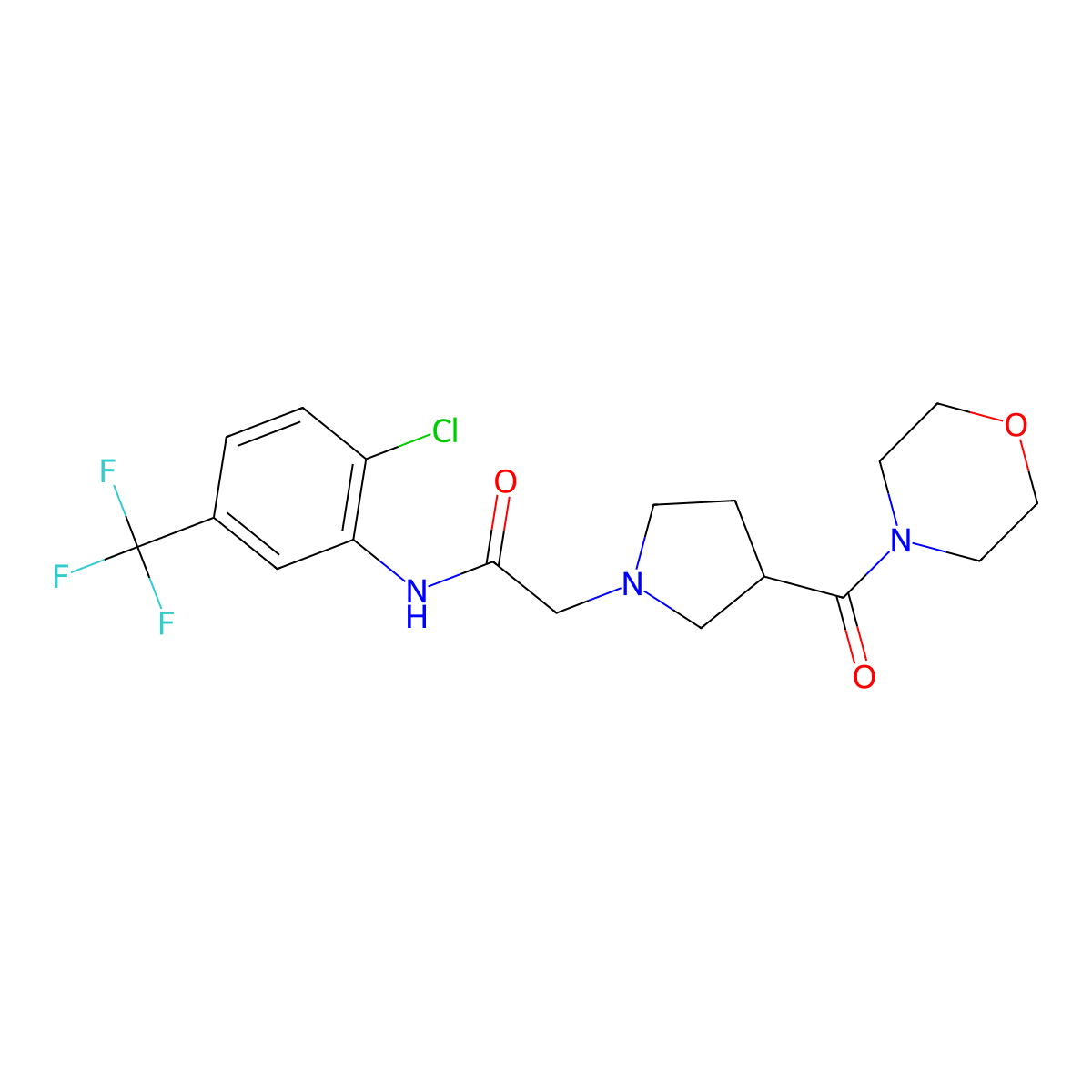 N-[2-chloro-5-(trifluoromethyl)phenyl]-2-[3-(morpholine-4-carbonyl)pyrrolidin-1-yl]acetamide molecular structure, CAS 2877644-35-2
