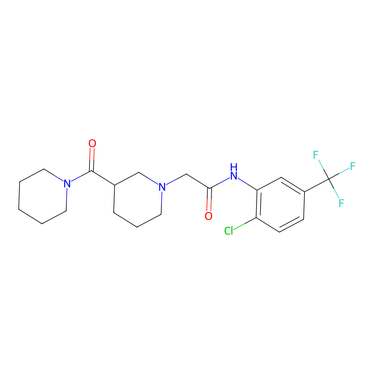 N-[2-chloro-5-(trifluoromethyl)phenyl]-2-[3-(piperidine-1-carbonyl)piperidin-1-yl]acetamide molecular structure, CAS 2877644-37-4