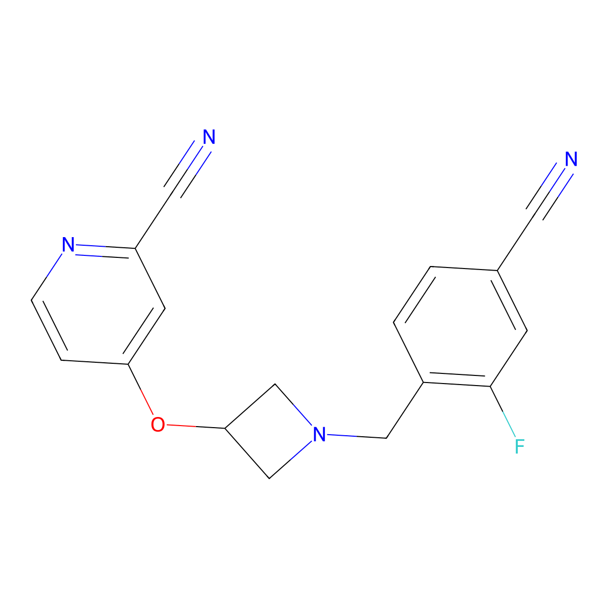 4-({1-[(4-Cyano-2-fluorophenyl)methyl]azetidin-3-yl}oxy)pyridine-2-carbonitrile molecular structure, CAS 2877644-53-4