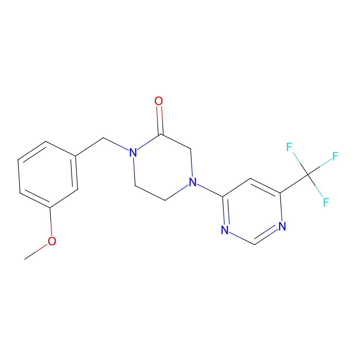 1-[(3-Methoxyphenyl)methyl]-4-[6-(trifluoromethyl)pyrimidin-4-yl]piperazin-2-one molecular structure, CAS 2877644-58-9