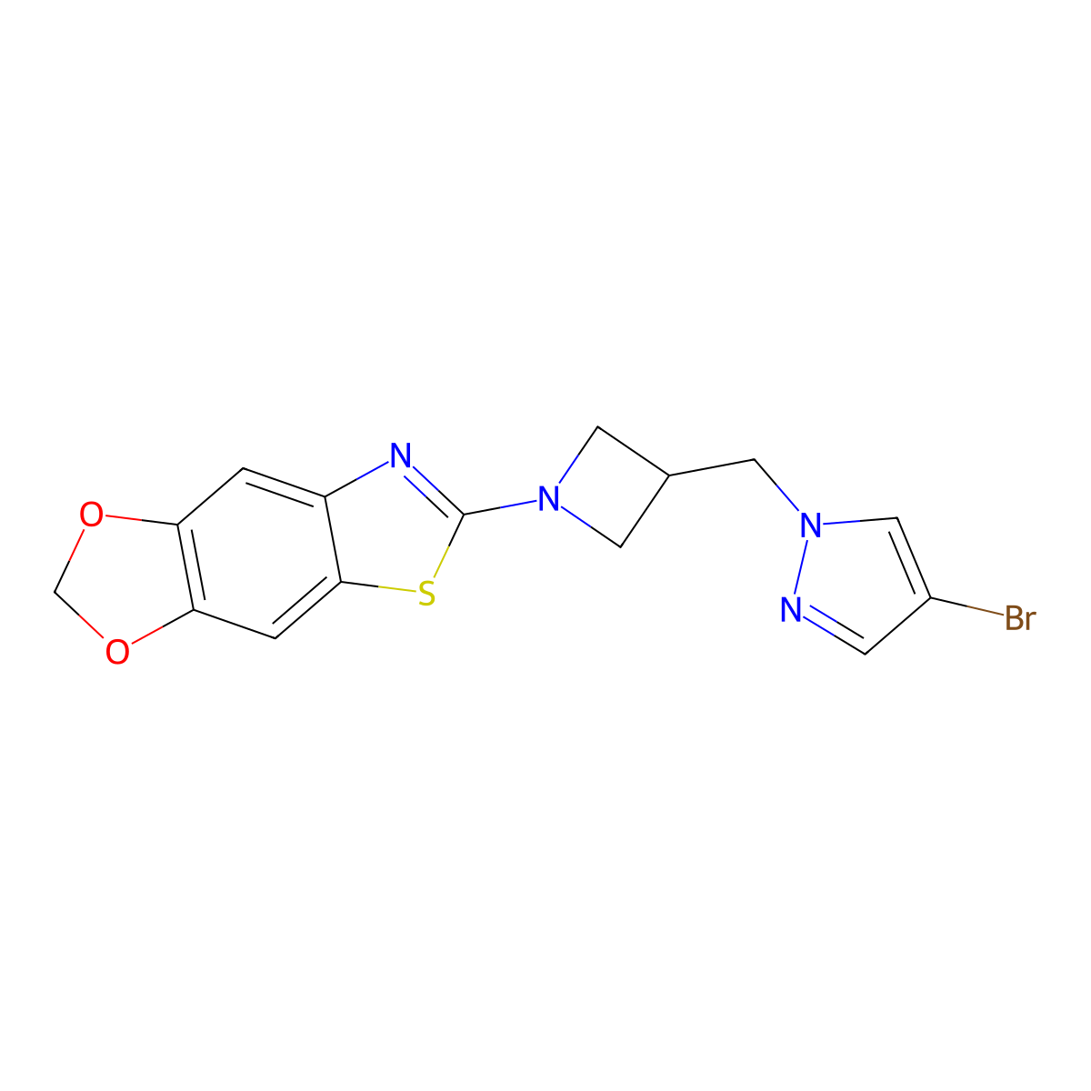 6-[3-[(4-Bromopyrazol-1-yl)methyl]azetidin-1-yl]-[1,3]dioxolo[4,5-f][1,3]benzothiazole molecular structure, CAS 2877644-62-5