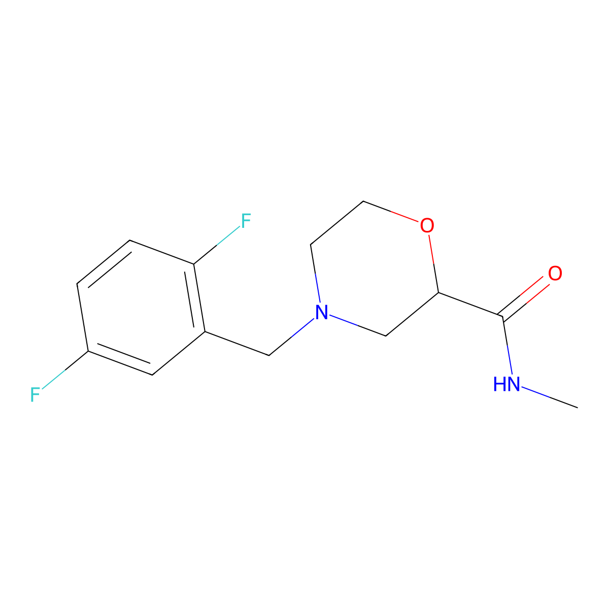 4-[(2,5-difluorophenyl)methyl]-N-methylmorpholine-2-carboxamide molecular structure, CAS 2877644-69-2