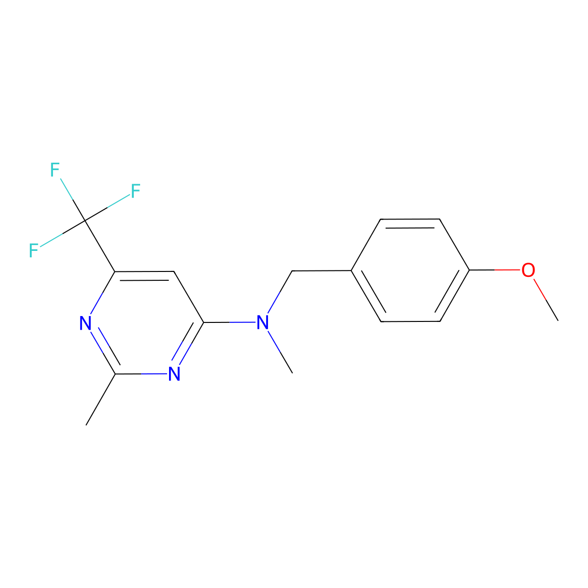 N-[(4-methoxyphenyl)methyl]-N,2-dimethyl-6-(trifluoromethyl)pyrimidin-4-amine molecular structure, CAS 2877644-70-5