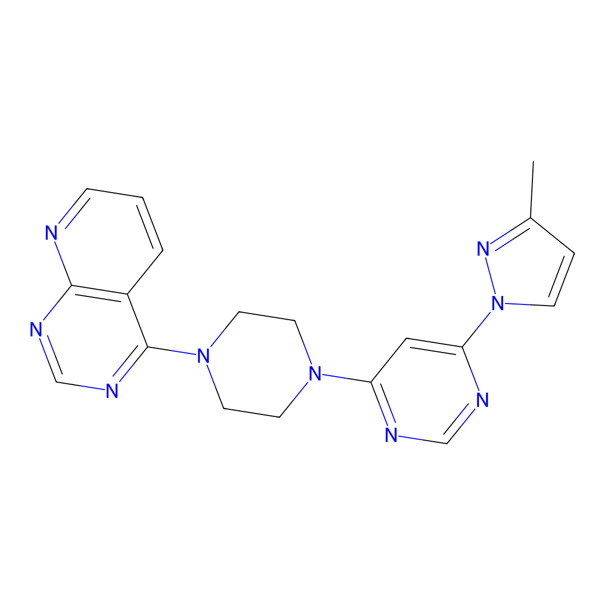 4-(3-methyl-1H-pyrazol-1-yl)-6-(4-{pyrido[2,3-d]pyrimidin-4-yl}piperazin-1-yl)pyrimidine molecular structure, CAS 2877644-72-7