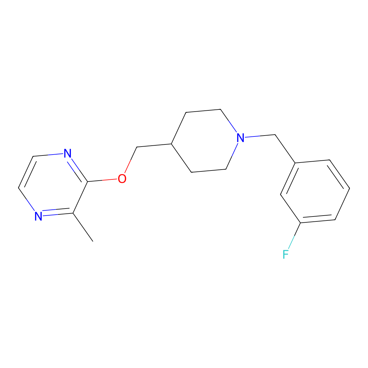 2-({1-[(3-Fluorophenyl)methyl]piperidin-4-yl}methoxy)-3-methylpyrazine molecular structure, CAS 2877644-73-8