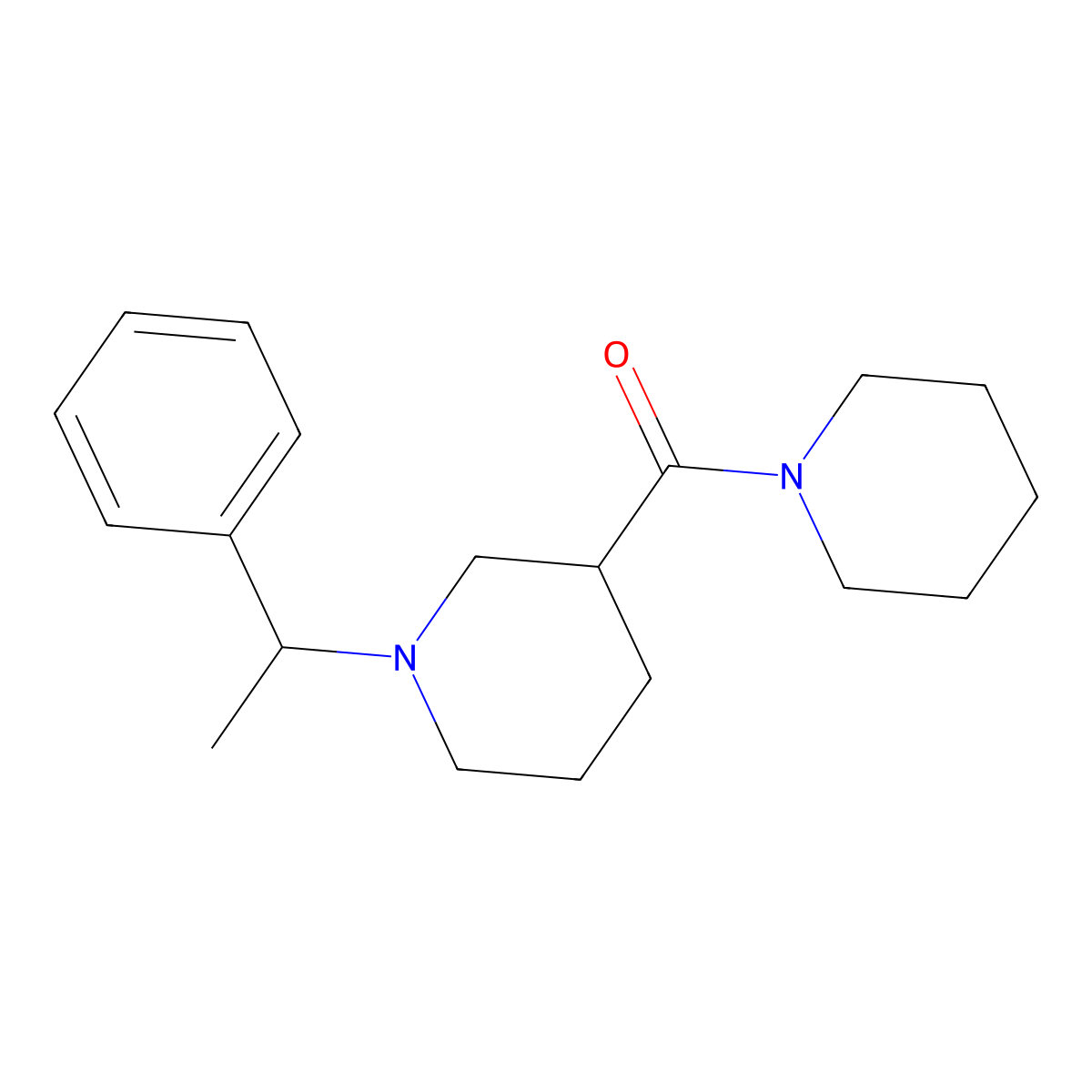 1-(1-Phenylethyl)-3-(piperidine-1-carbonyl)piperidine molecular structure, CAS 2877644-74-9