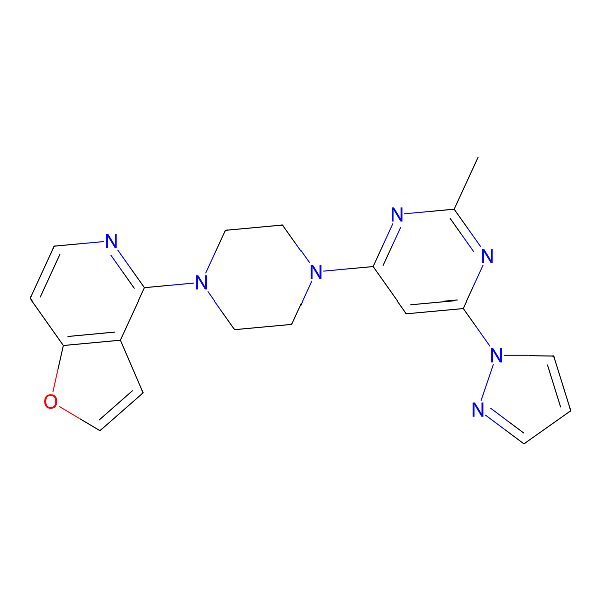 4-(4-{furo[3,2-c]pyridin-4-yl}piperazin-1-yl)-2-methyl-6-(1H-pyrazol-1-yl)pyrimidine molecular structure, CAS 2877644-94-3