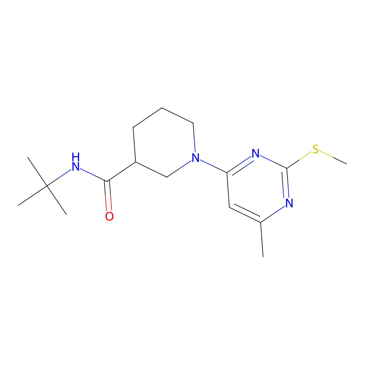 N-tert-butyl-1-[6-methyl-2-(methylsulfanyl)pyrimidin-4-yl]piperidine-3-carboxamide molecular structure, CAS 2877645-00-4