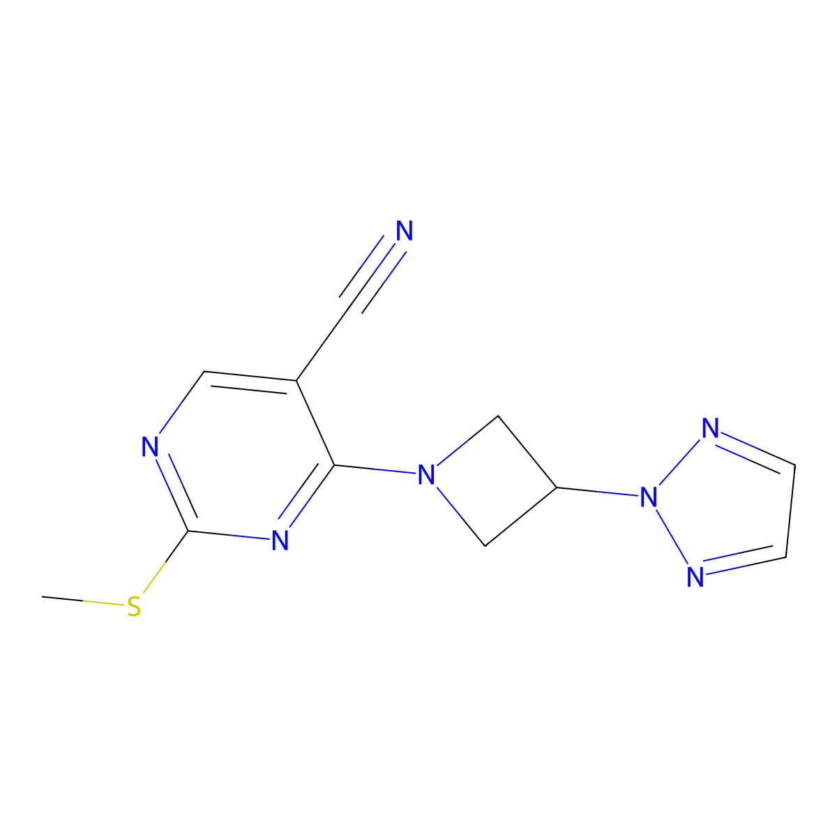 2-(methylsulfanyl)-4-[3-(2H-1,2,3-triazol-2-yl)azetidin-1-yl]pyrimidine-5-carbonitrile molecular structure, CAS 2877645-04-8