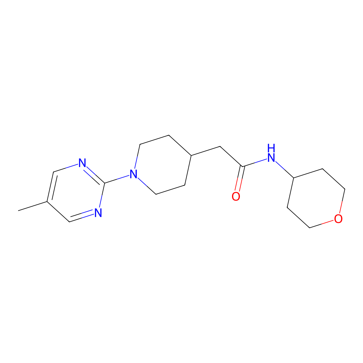 2-[1-(5-methylpyrimidin-2-yl)piperidin-4-yl]-N-(oxan-4-yl)acetamide molecular structure, CAS 2877645-08-2