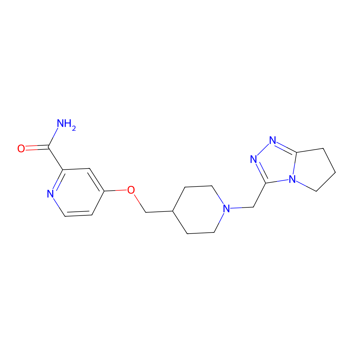 4-{[1-({5H,6H,7H-pyrrolo[2,1-c][1,2,4]triazol-3-yl}methyl)piperidin-4-yl]methoxy}pyridine-2-carboxamide molecular structure, CAS 2877645-09-3