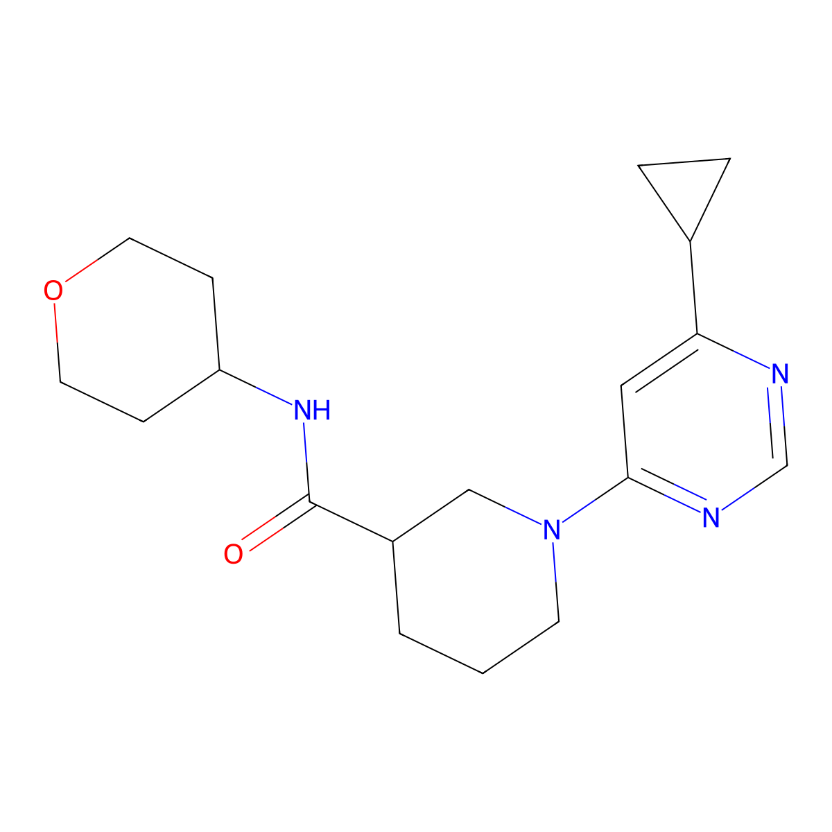 1-(6-cyclopropylpyrimidin-4-yl)-N-(oxan-4-yl)piperidine-3-carboxamide molecular structure, CAS 2877645-13-9