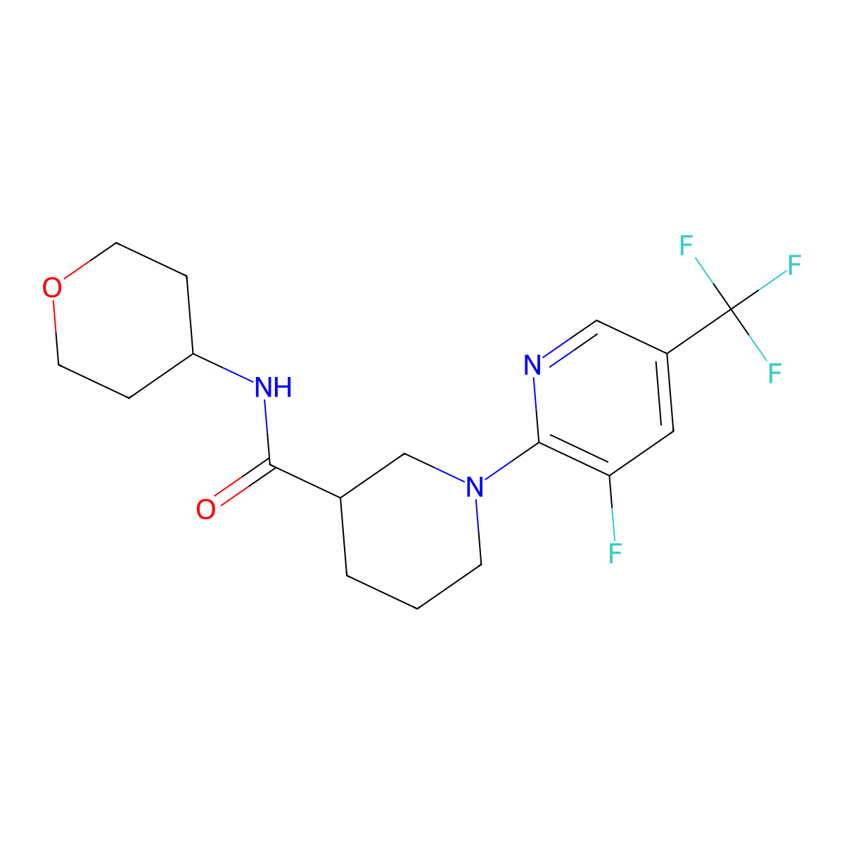 1-[3-fluoro-5-(trifluoromethyl)pyridin-2-yl]-N-(oxan-4-yl)piperidine-3-carboxamide molecular structure, CAS 2877645-19-5