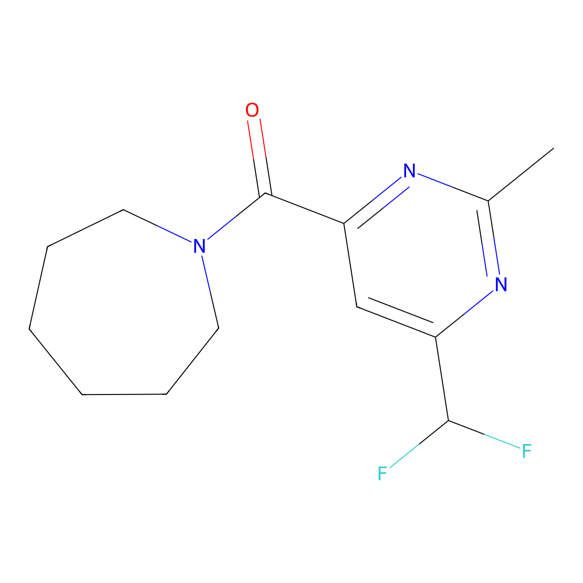 1-[6-(Difluoromethyl)-2-methylpyrimidine-4-carbonyl]azepane molecular structure, CAS 2877645-27-5