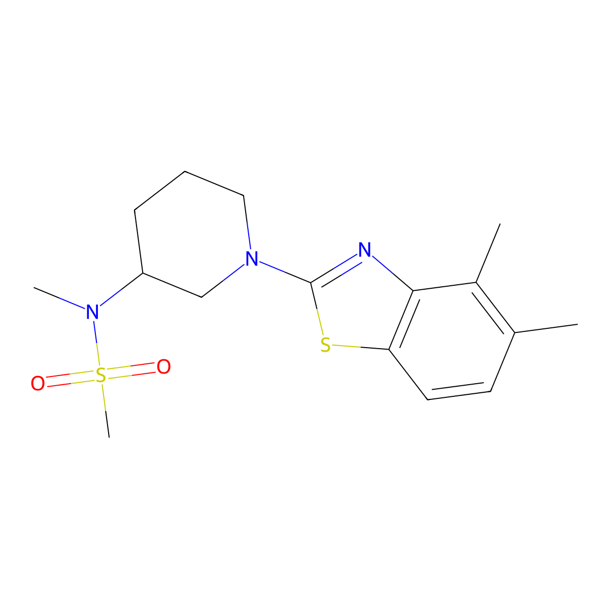 N-[1-(4,5-dimethyl-1,3-benzothiazol-2-yl)piperidin-3-yl]-N-methylmethanesulfonamide molecular structure, CAS 2877645-31-1