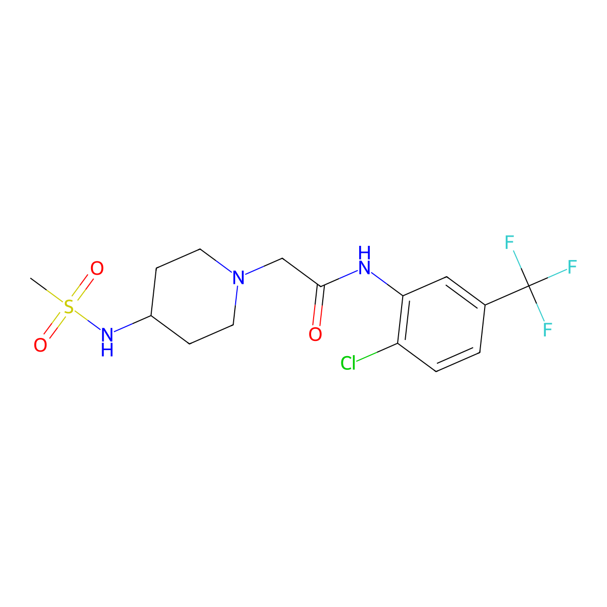 N-[2-chloro-5-(trifluoromethyl)phenyl]-2-(4-methanesulfonamidopiperidin-1-yl)acetamide molecular structure, CAS 2877645-32-2