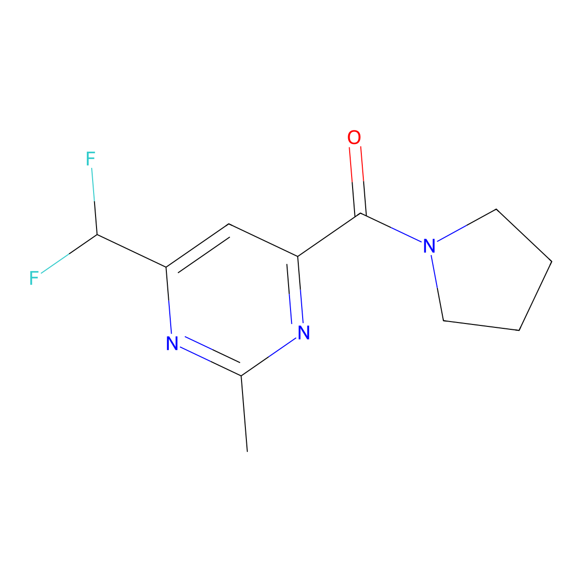 4-(Difluoromethyl)-2-methyl-6-(pyrrolidine-1-carbonyl)pyrimidine molecular structure, CAS 2877645-34-4