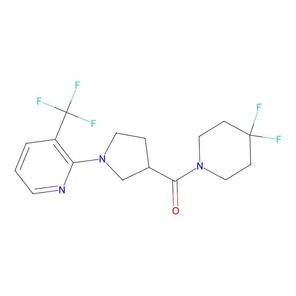 2-[3-(4,4-Difluoropiperidine-1-carbonyl)pyrrolidin-1-yl]-3-(trifluoromethyl)pyridine molecular structure, CAS 2877645-36-6