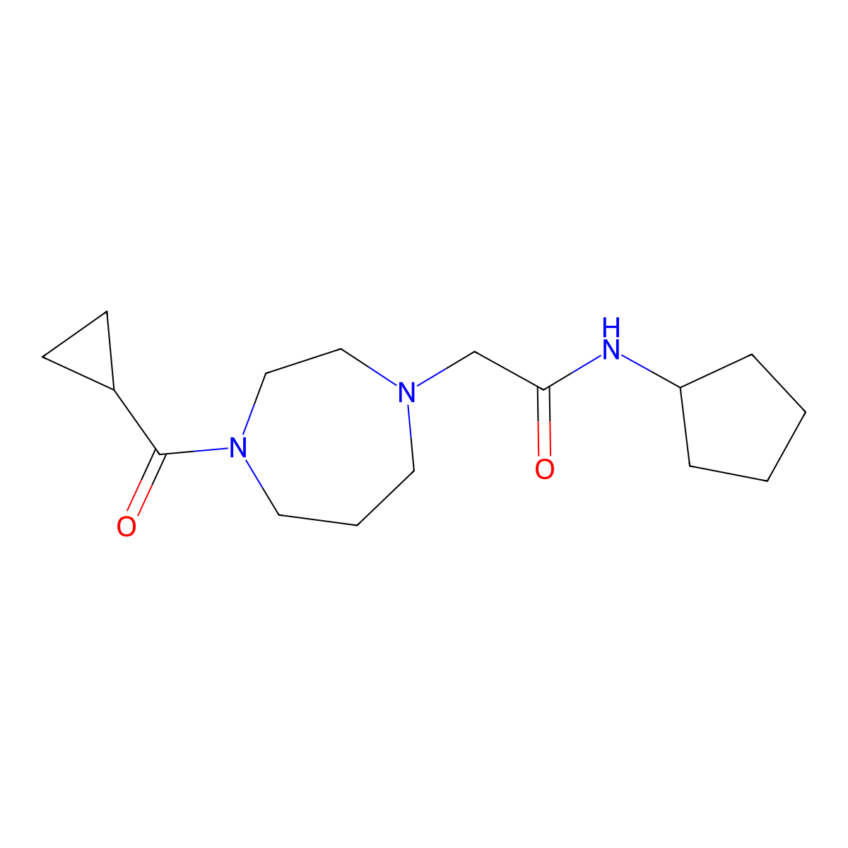 N-cyclopentyl-2-(4-cyclopropanecarbonyl-1,4-diazepan-1-yl)acetamide molecular structure, CAS 2877645-37-7