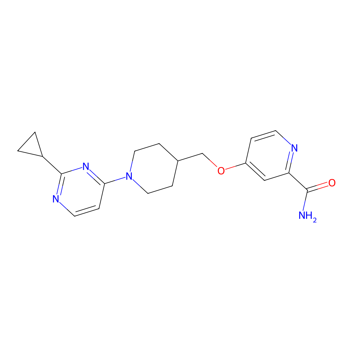 4-{[1-(2-Cyclopropylpyrimidin-4-yl)piperidin-4-yl]methoxy}pyridine-2-carboxamide molecular structure, CAS 2877645-39-9