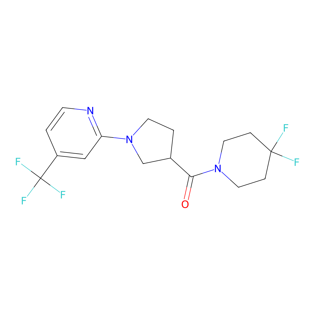 2-[3-(4,4-Difluoropiperidine-1-carbonyl)pyrrolidin-1-yl]-4-(trifluoromethyl)pyridine molecular structure, CAS 2877645-41-3
