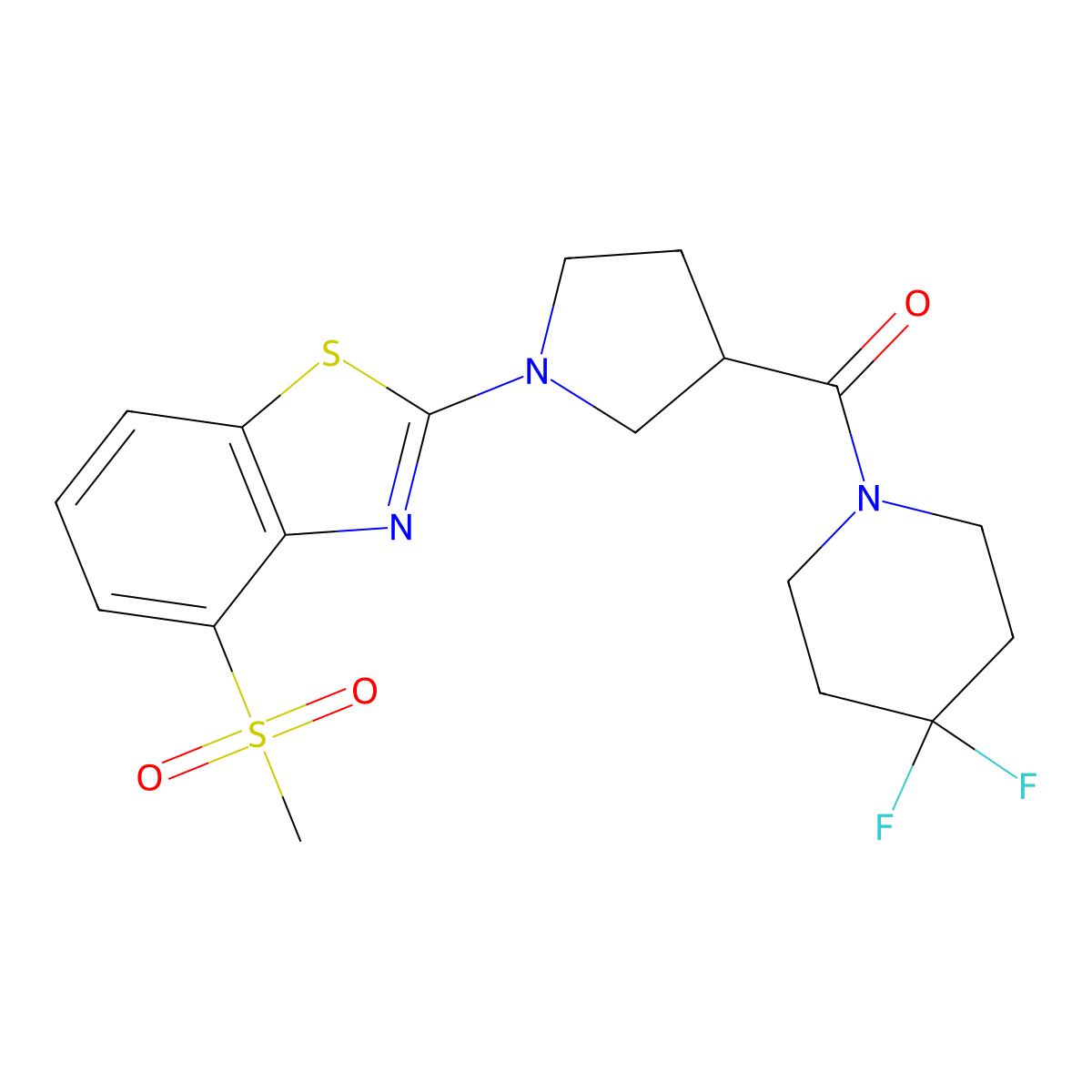 2-[3-(4,4-Difluoropiperidine-1-carbonyl)pyrrolidin-1-yl]-4-methanesulfonyl-1,3-benzothiazole molecular structure, CAS 2877645-42-4
