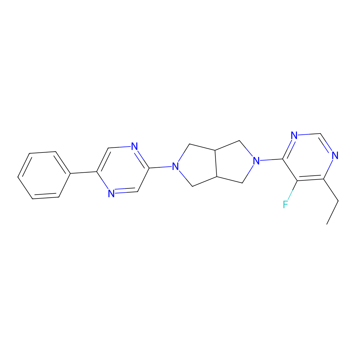 4-Ethyl-5-fluoro-6-[5-(5-phenylpyrazin-2-yl)-octahydropyrrolo[3,4-c]pyrrol-2-yl]pyrimidine molecular structure, CAS 2877645-43-5