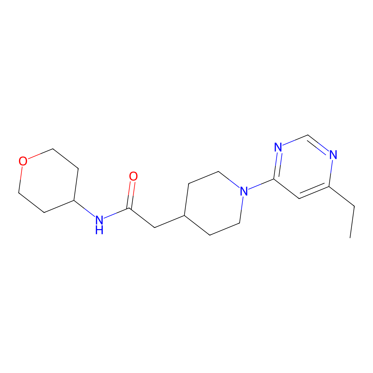2-[1-(6-ethylpyrimidin-4-yl)piperidin-4-yl]-N-(oxan-4-yl)acetamide molecular structure, CAS 2877645-44-6