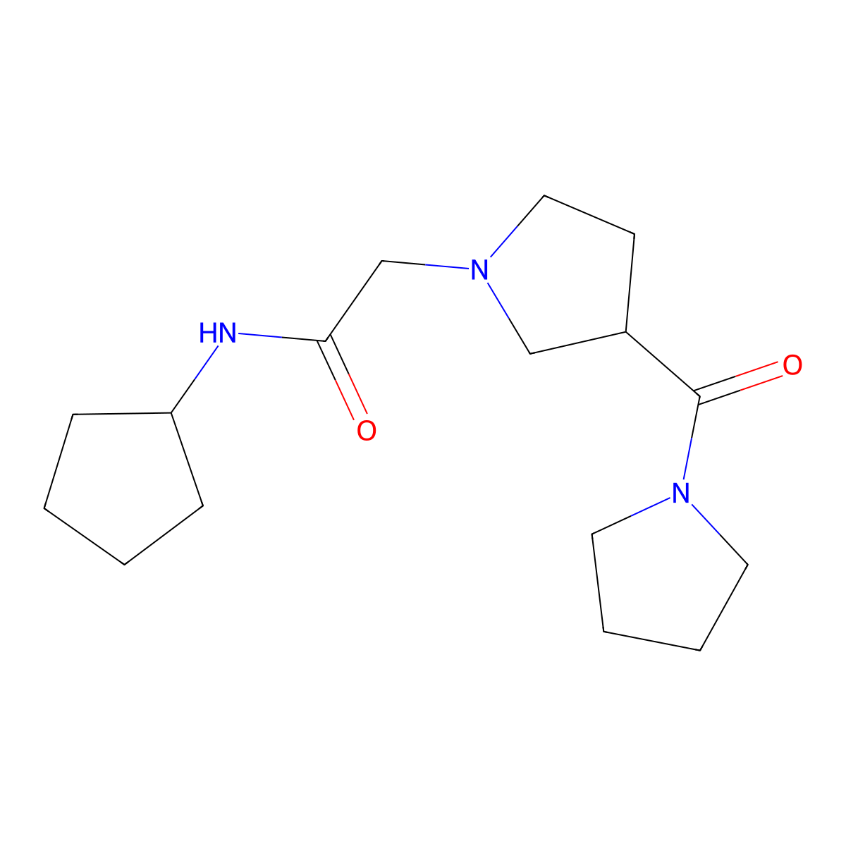 N-cyclopentyl-2-[3-(pyrrolidine-1-carbonyl)pyrrolidin-1-yl]acetamide molecular structure, CAS 2877645-45-7