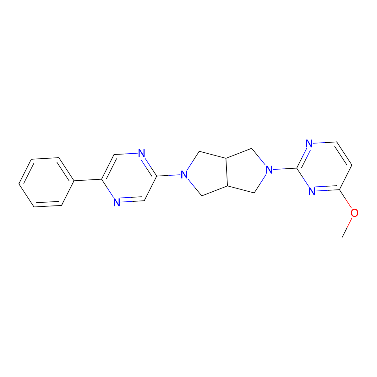 2-[5-(4-Methoxypyrimidin-2-yl)-octahydropyrrolo[3,4-c]pyrrol-2-yl]-5-phenylpyrazine molecular structure, CAS 2877645-50-4
