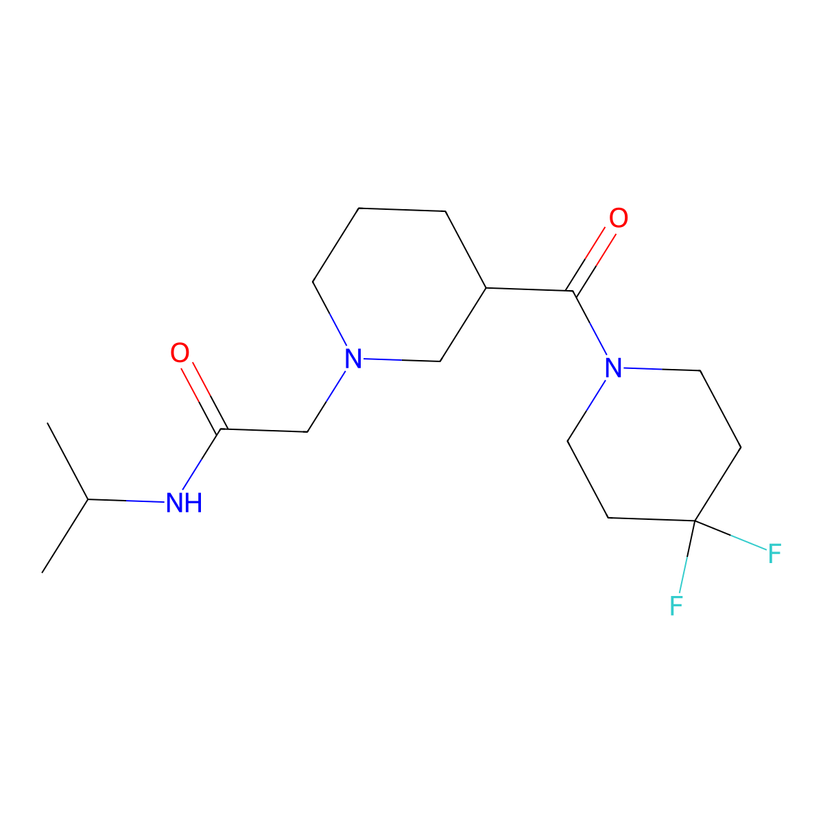 2-[3-(4,4-difluoropiperidine-1-carbonyl)piperidin-1-yl]-N-(propan-2-yl)acetamide molecular structure, CAS 2877645-51-5