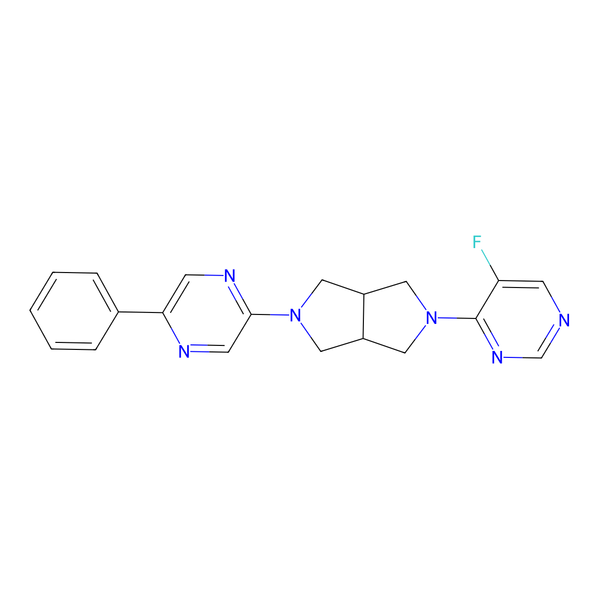 2-[5-(5-Fluoropyrimidin-4-yl)-octahydropyrrolo[3,4-c]pyrrol-2-yl]-5-phenylpyrazine molecular structure, CAS 2877645-53-7