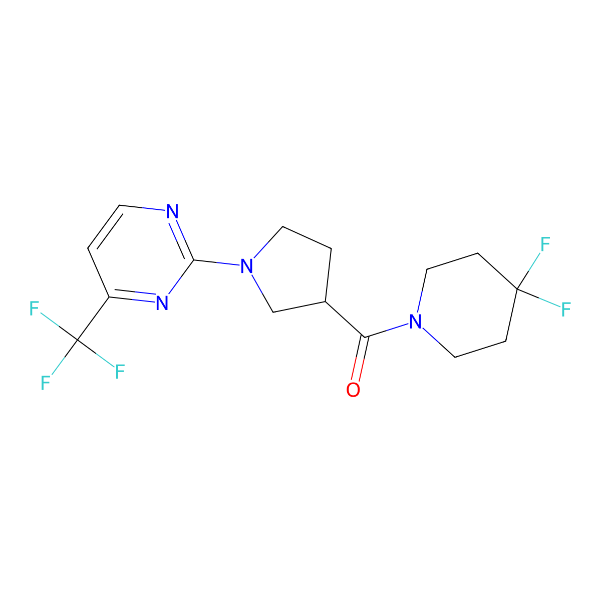 2-[3-(4,4-Difluoropiperidine-1-carbonyl)pyrrolidin-1-yl]-4-(trifluoromethyl)pyrimidine molecular structure, CAS 2877645-55-9