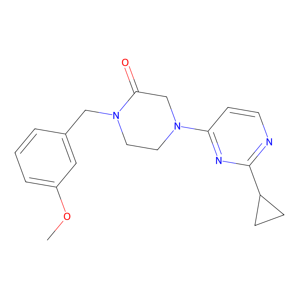 4-(2-Cyclopropylpyrimidin-4-yl)-1-[(3-methoxyphenyl)methyl]piperazin-2-one molecular structure, CAS 2877645-64-0