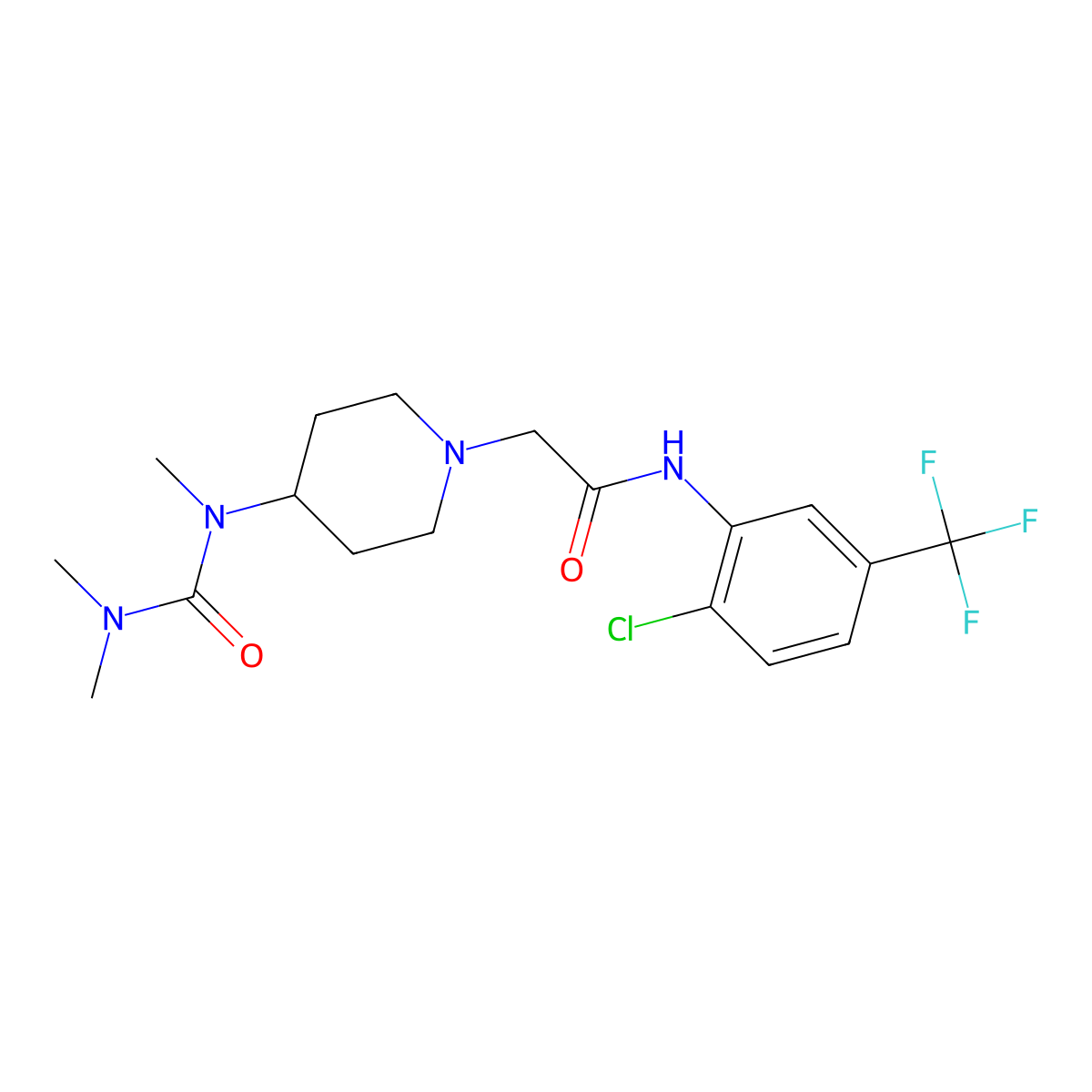 N-[2-chloro-5-(trifluoromethyl)phenyl]-2-{4-[(dimethylcarbamoyl)(methyl)amino]piperidin-1-yl}acetamide molecular structure, CAS 2877645-67-3