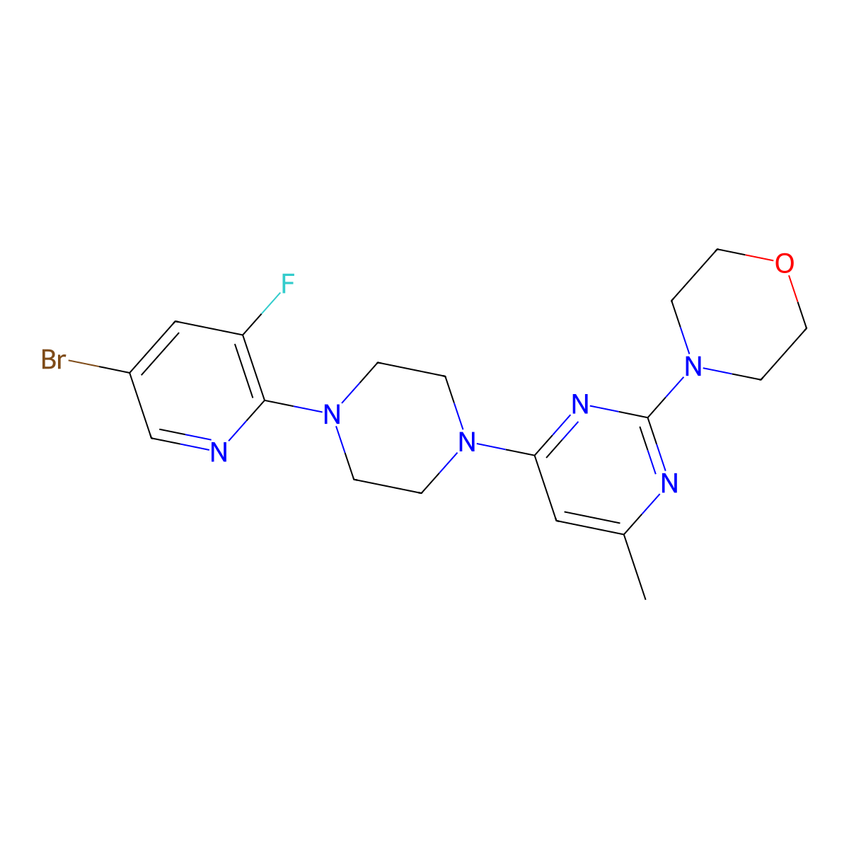 4-{4-[4-(5-Bromo-3-fluoropyridin-2-yl)piperazin-1-yl]-6-methylpyrimidin-2-yl}morpholine molecular structure, CAS 2877645-69-5