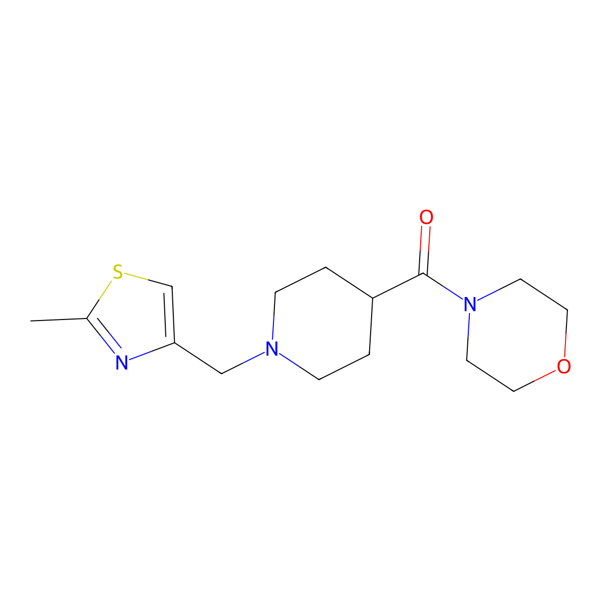 4-{1-[(2-Methyl-1,3-thiazol-4-yl)methyl]piperidine-4-carbonyl}morpholine molecular structure, CAS 2877645-70-8