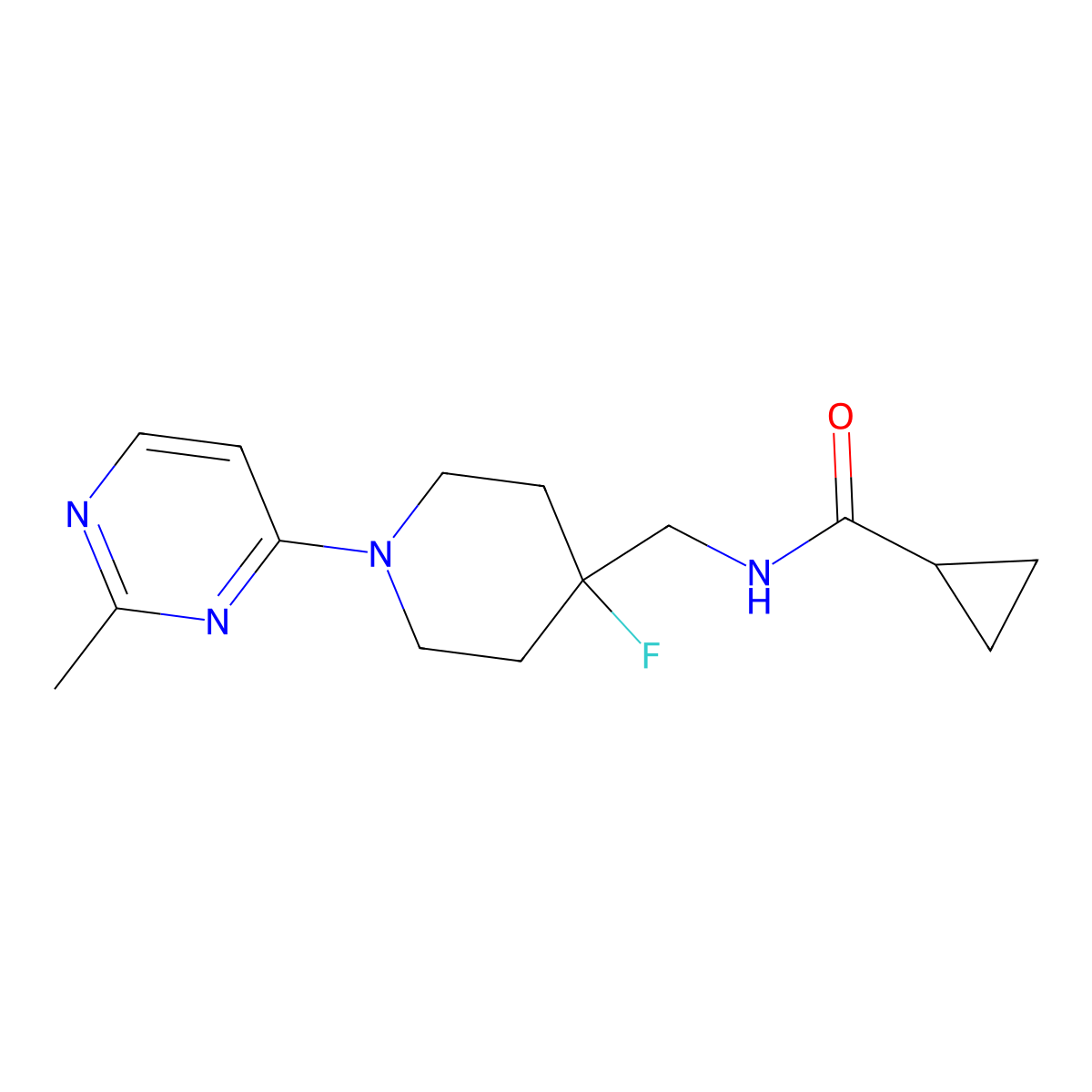 N-{[4-fluoro-1-(2-methylpyrimidin-4-yl)piperidin-4-yl]methyl}cyclopropanecarboxamide molecular structure, CAS 2877645-76-4