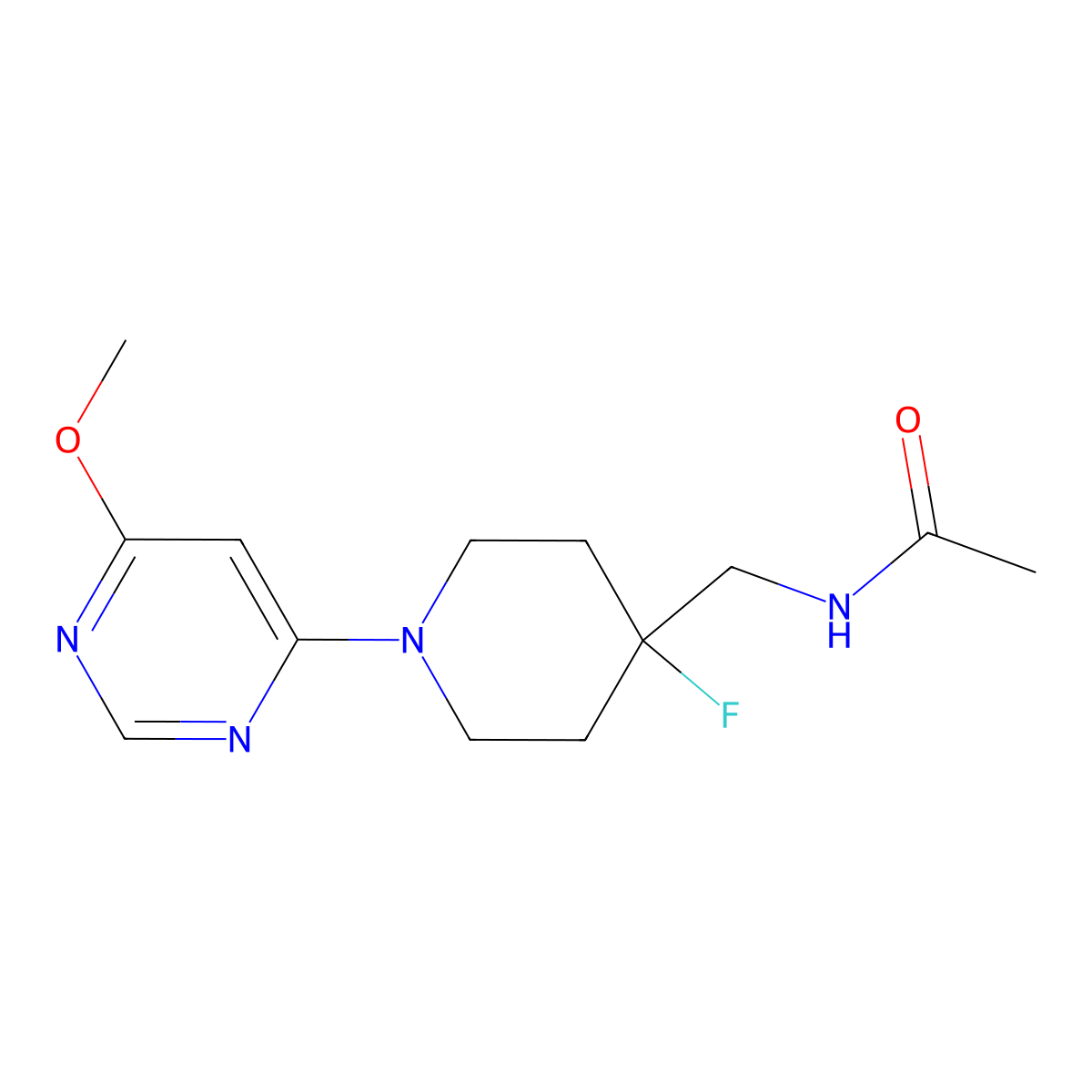 N-{[4-fluoro-1-(6-methoxypyrimidin-4-yl)piperidin-4-yl]methyl}acetamide molecular structure, CAS 2877645-83-3