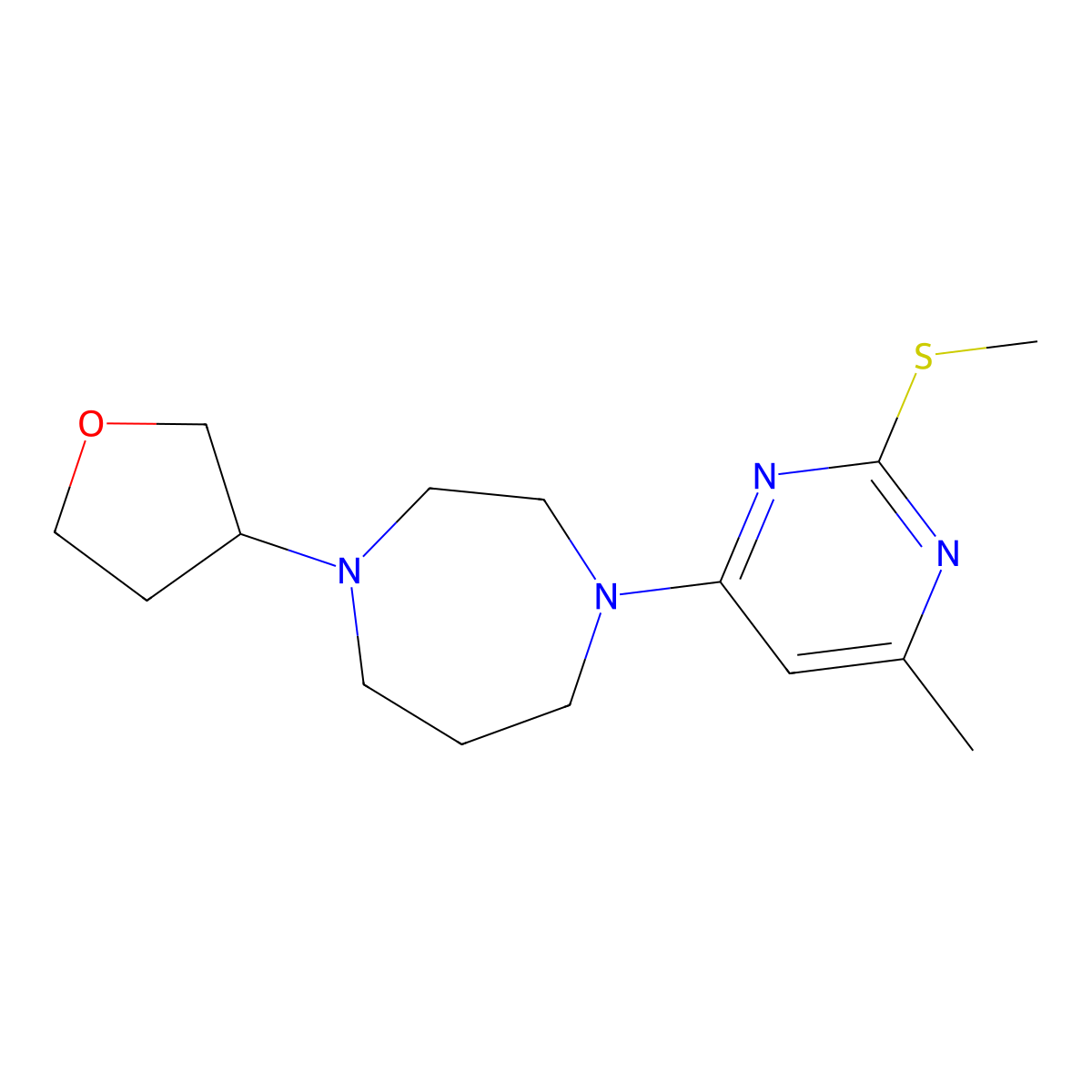 1-[6-Methyl-2-(methylsulfanyl)pyrimidin-4-yl]-4-(oxolan-3-yl)-1,4-diazepane molecular structure, CAS 2877645-87-7