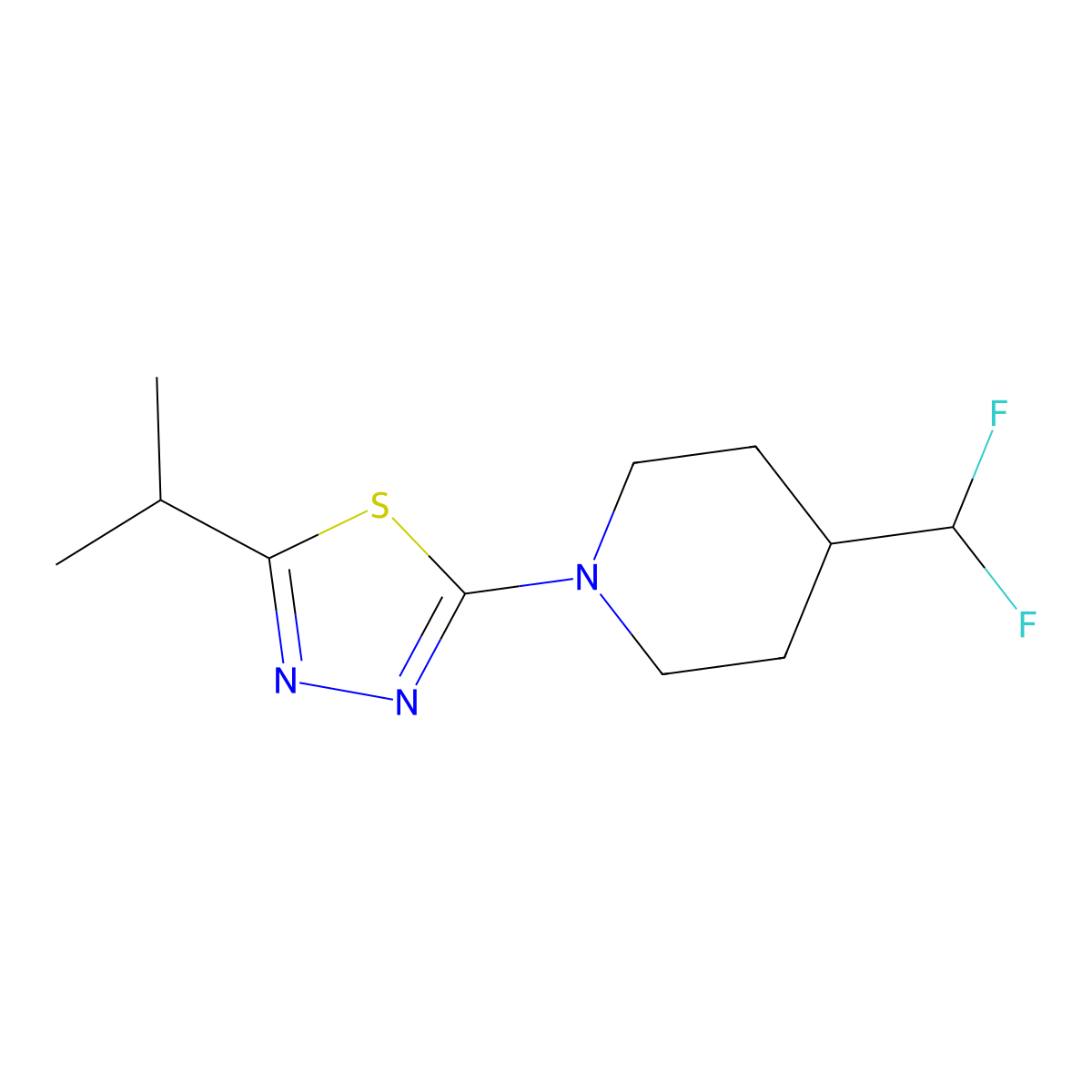 4-(Difluoromethyl)-1-[5-(propan-2-yl)-1,3,4-thiadiazol-2-yl]piperidine molecular structure, CAS 2877645-94-6