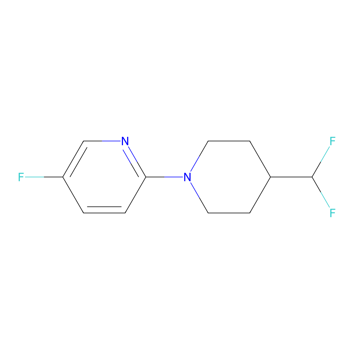 2-[4-(Difluoromethyl)piperidin-1-yl]-5-fluoropyridine molecular structure, CAS 2877645-95-7