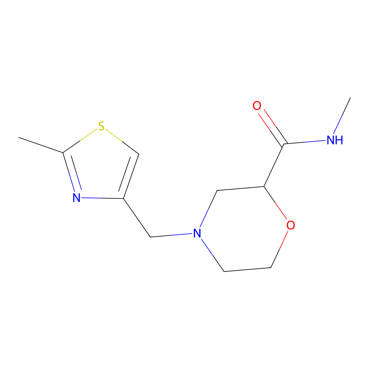 N-methyl-4-[(2-methyl-1,3-thiazol-4-yl)methyl]morpholine-2-carboxamide molecular structure, CAS 2877645-98-0